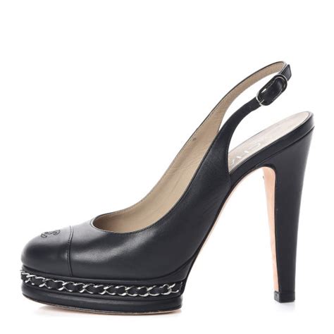 chanel chain black heel|CHANEL Lambskin Chain Slingback Pumps 37 Black.